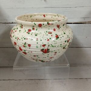 MCM Vintage Colorful Speckle Splatter Paint Round Ribbed Pot Planter.